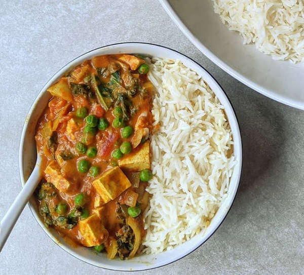 Coconut Tofu Matar Curry-Vegan